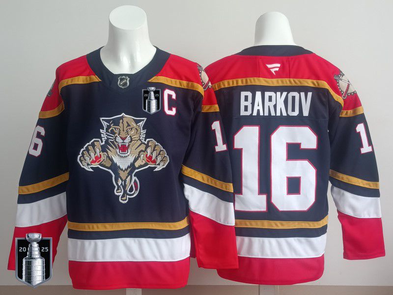 Men 2025 Florida Panthers 16 Barkov Blue Fanatics Home Premium NHL Jersey style 3